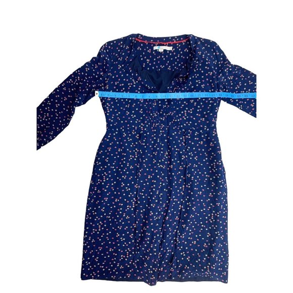 Boden Navy Blue Floral Sheath Dress UK12 US8 Adjustable Front Tie & Button Up - Picture 5 of 11